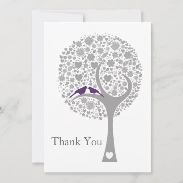 whimsy tree purple lovebirds mod wedding Thank You