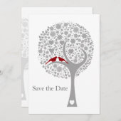 whimsy tree red lovebirds mod save the date (Front/Back)