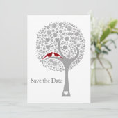 whimsy tree red lovebirds mod save the date (Standing Front)