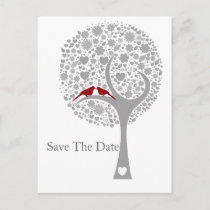 whimsy tree red lovebirds mod save the date announcement postcard
