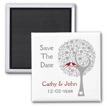 whimsy tree red lovebirds mod save the date magnet
