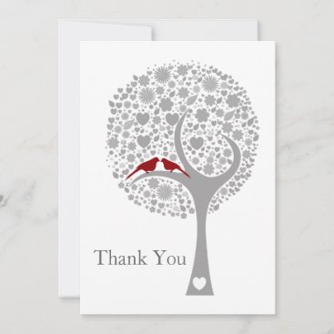 whimsy tree red lovebirds mod wedding Thank You Invitation