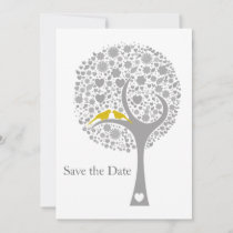 whimsy tree yellow lovebirds mod save the date