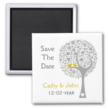 whimsy tree yellow lovebirds mod save the date magnet