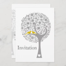 whimsy tree yellow lovebirds mod wedding invites