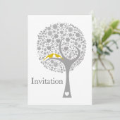 whimsy tree yellow lovebirds mod wedding invites (Standing Front)