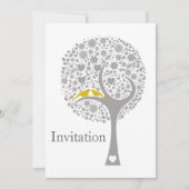 whimsy tree yellow lovebirds mod wedding invites (Front)