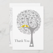 whimsy tree yellow lovebirds mod wedding Thank You Invitation (Front/Back)