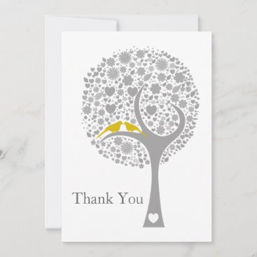 whimsy tree yellow lovebirds mod wedding Thank You Invitation