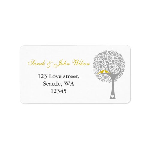 whimsy tree yellow lovebirds return address label