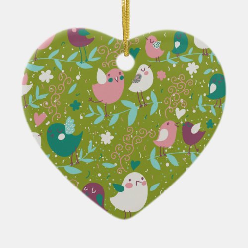 Whimsy Tweety Birds on Vines Ceramic Ornament