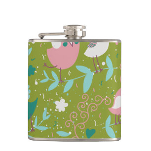 Whimsy Tweety Birds on Vines Hip Flask