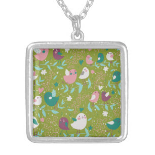 Whimsy Tweety Birds on Vines Silver Plated Necklace