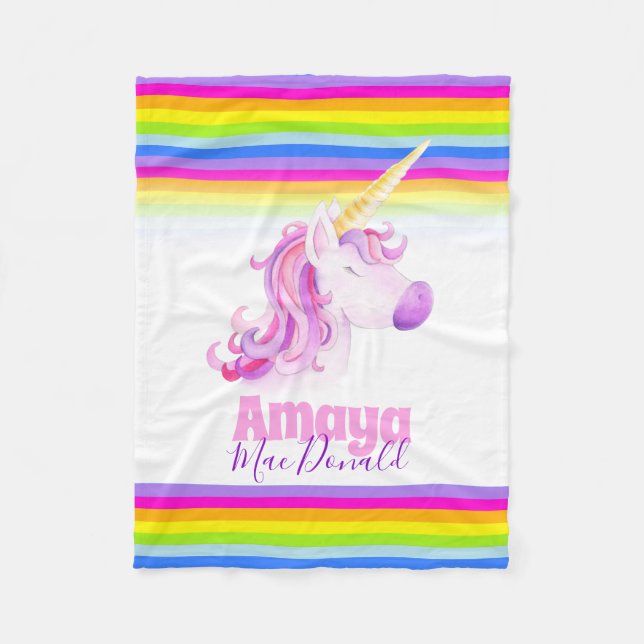 Whimsy unicorn rainbow name blanket (Front)
