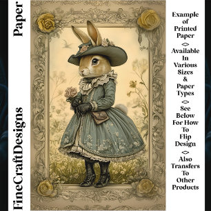 Whimsy Vintage Doe Rabbit, Flower Scrapbook Paper