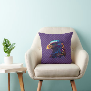 Whimsy Vivid Radiant Futuristic Neon Eagle Throw Pillow