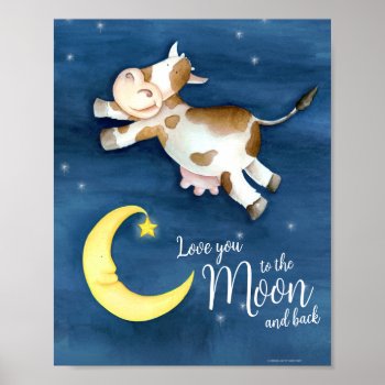 Whimsy Watercolor Art Cow Jumping Over The Moon Poster by Mylittleeden at Zazzle