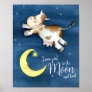 Whimsy watercolor art cow jumping over the moon poster