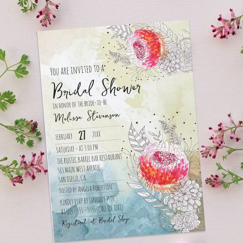 Whimsy Watercolor Fantasy Florals Bridal Shower Invitation