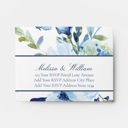 Whimsy Watercolor Floral White Blue Self Addressed Envelope