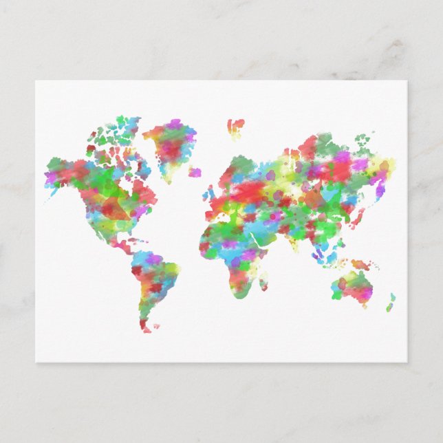 Whimsy Watercolor Planisphere - Map of the World Postcard (Front)