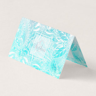 whimsy white floral mandala watercolor design business card