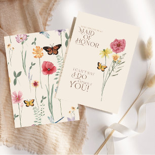 Whimsy Wildflower Butterfly Maid Of Honor Proposal Invitation