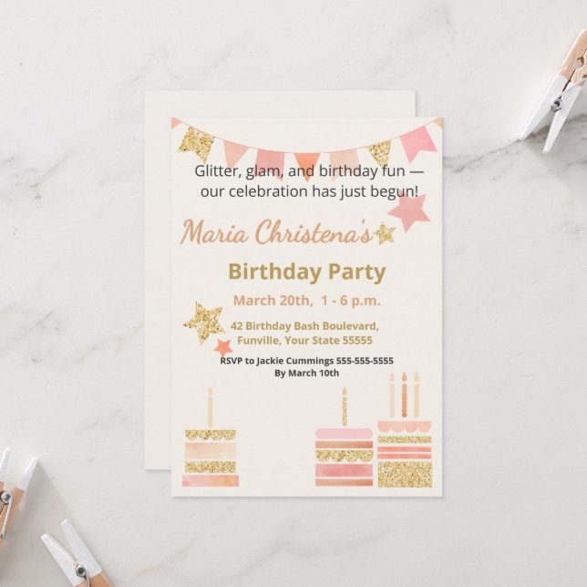 Whimsy & Wishes Birthday Bash Invitation (Front/Back In Situ)