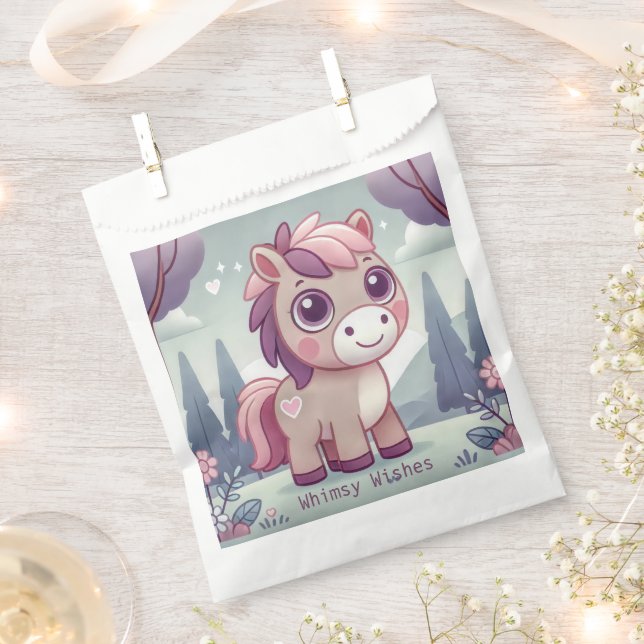 Whimsy Wishes Pink Pony Party Favor Bag (Clipped)