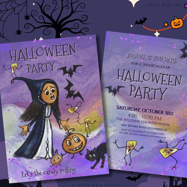 Whimsy Witch, Pumpkin & Candy Corn Halloween Party Invitation (Whimsy Witch, Pumpkin & Candy Corn Halloween Party Invitation)