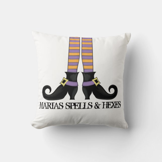Whimsy Witch Shoes Personalized Halloween Throw Pillow (Front)