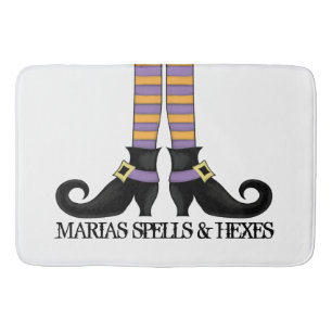 Whimsy Witch Shoes with Purple & Orange Stripe Bath Mat