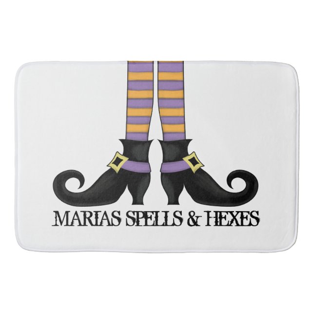 Whimsy Witch Shoes with Purple & Orange Stripe Bath Mat (Front)