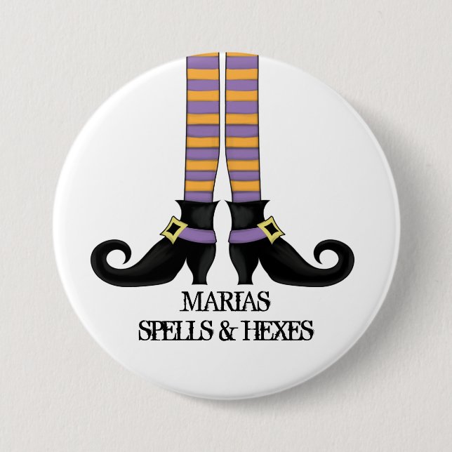 Whimsy Witch Shoes with Purple & Orange Stripe Button (Front)