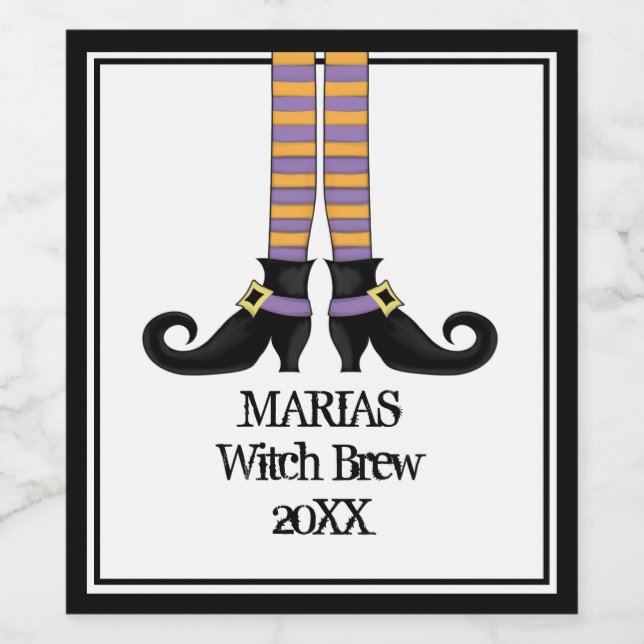 Whimsy Witch Shoes with Purple & Orange Stripe Wine Label (Single Label)