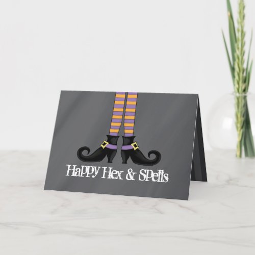 Whimsy Witch Shoes with Purple  Orange Stripes Card