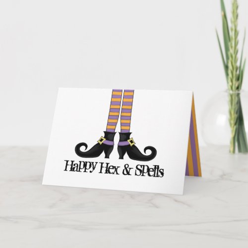 Whimsy Witch Shoes with Purple  Orange Stripes Card