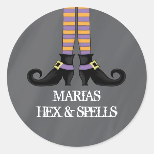 Whimsy Witch Shoes with Purple  Orange Stripes Classic Round Sticker