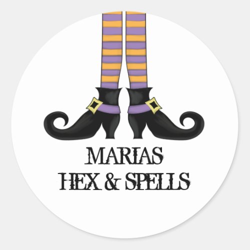 Whimsy Witch Shoes with Purple  Orange Stripes Classic Round Sticker