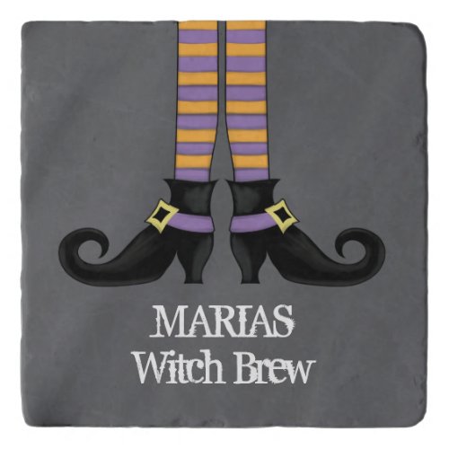 Whimsy Witch Shoes with Purple  Orange Stripes Trivet
