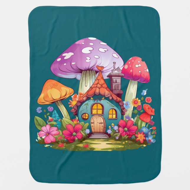 Whimsy Wonderland Mushroom House Baby Baby Blanket (Front)