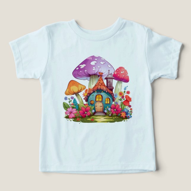 Whimsy Wonderland Mushroom House Baby Bodysuit (Design Front)