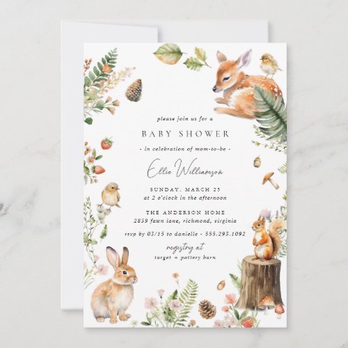 Whimsy Woodland  Cute Forest Animals Baby Shower Invitation