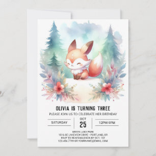  Whimsy Woodland Fox Birthday digital  Invitation