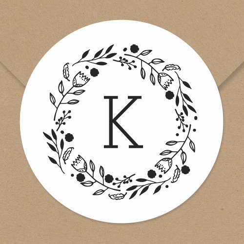 Whimsy Wreath Monogram Round Sticker