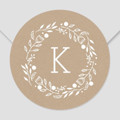 Whimsy Wreath Monogram Round Sticker