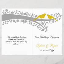 whimsy yellow lovebirds  folded Wedding program
