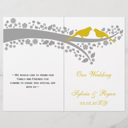 whimsy yellow lovebirds  folded Wedding program