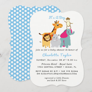 Whimsy Zoo Animals Cute Boys Baby Shower Invite