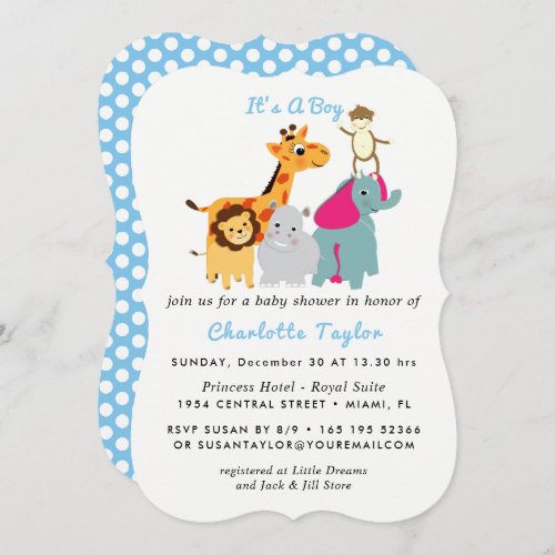 Whimsy Zoo Animals Cute Boys Baby Shower Invite